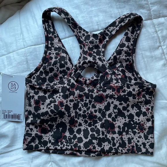 NWT Sage Collective Sports Bra Multi Color V neck Race back Keyhole longline Xs - Picture 3 of 5